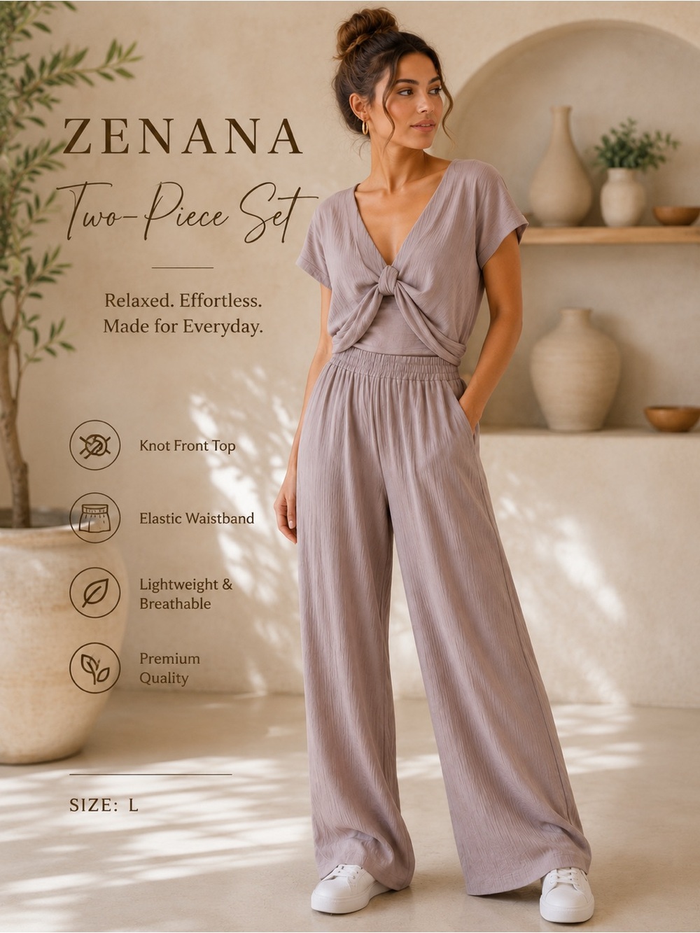 Zenana Woven Airflow Twisted Top & Wide Leg Pants Set, NWP✨✨
